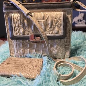 Brahmin Tan and Gray Crocodile Embossed Crossbody Bag